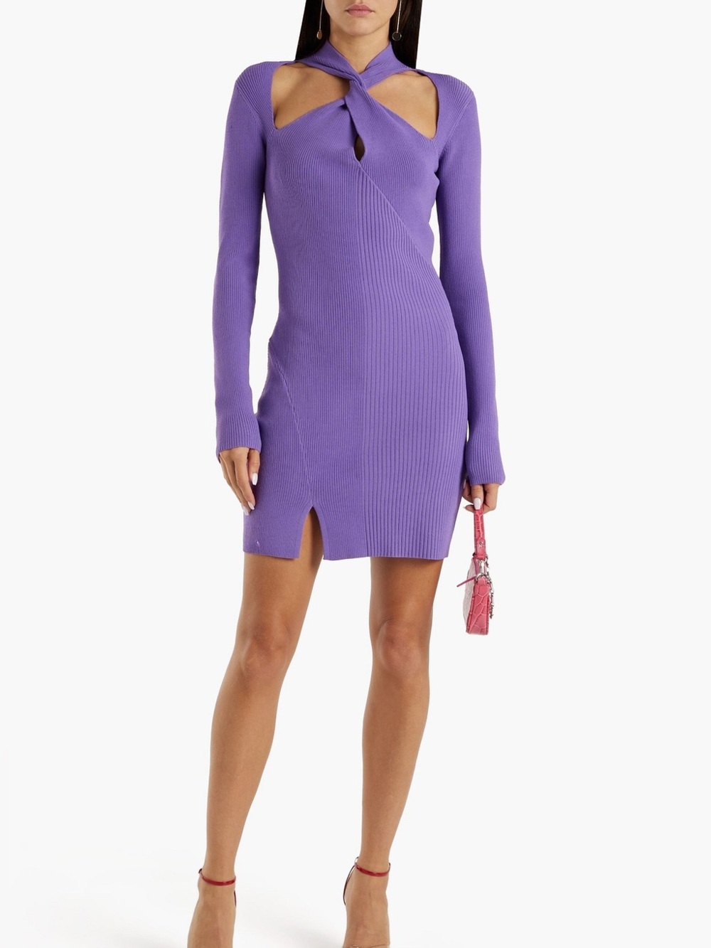 NICHOLAS Twist-Front Cutout Ribbed-Knit Mini Dress